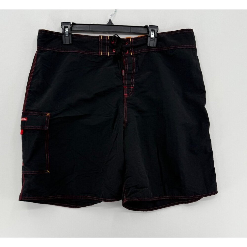 Vtg Quiksilver Board Shorts Mens 38 7" Black Cargo Pocket Swim Trunks